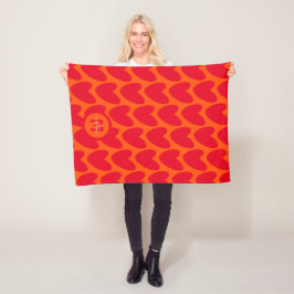 Retro Orange Groovy Red Hearts Namn over Monogram Fleecefilt
