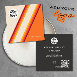 Retro Orange Gula Ränder 70-tal, 80-tal Logo QR-ko Fyrkantigt Visitkort