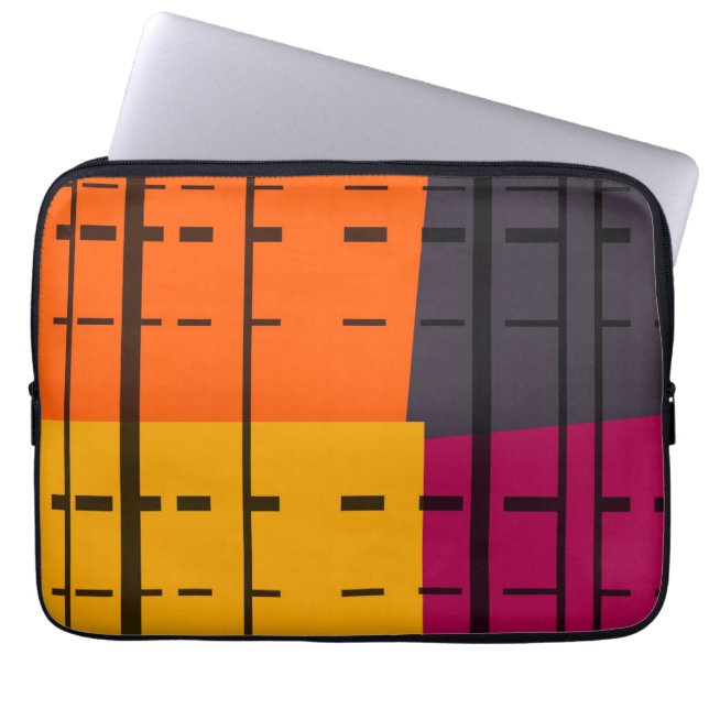 Retro-Orange, Gult, Grått, Rosa Abstrakt Art Laptop Sleeve (Framsidan)