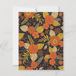 Retro-Orange, Gult och marin Blommigt Anteckningskort