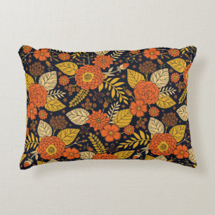 Retro-Orange, Gult och marin Blommigt Prydnadskudde