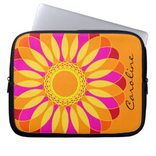 Retro orange- & gultblomma på orangen laptop sleeve