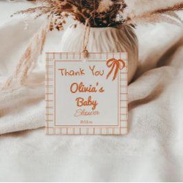 Retro Orange Hand plockade Gingham Bow Baby Shower Gåvor Etiketter