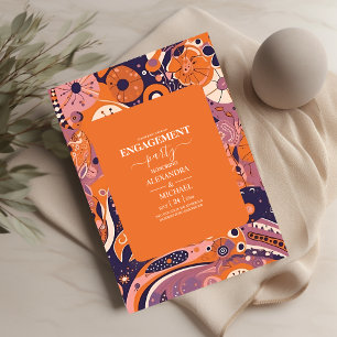 Retro orange lila Groovy förlovning för rosa Inbjudningar