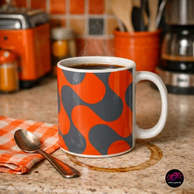 Retro orange mod-vågmönster kaffemugg (Funky coffee mug. Serious personality.)