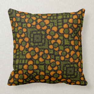 Retro orange- och gröntblommönster kudde