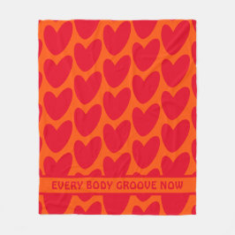 Retro Orange och Groovy Red Hearts Fleecefilt