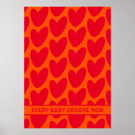 Retro Orange och Groovy Red Hearts Poster