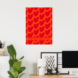 Retro Orange och Groovy Red Hearts Poster