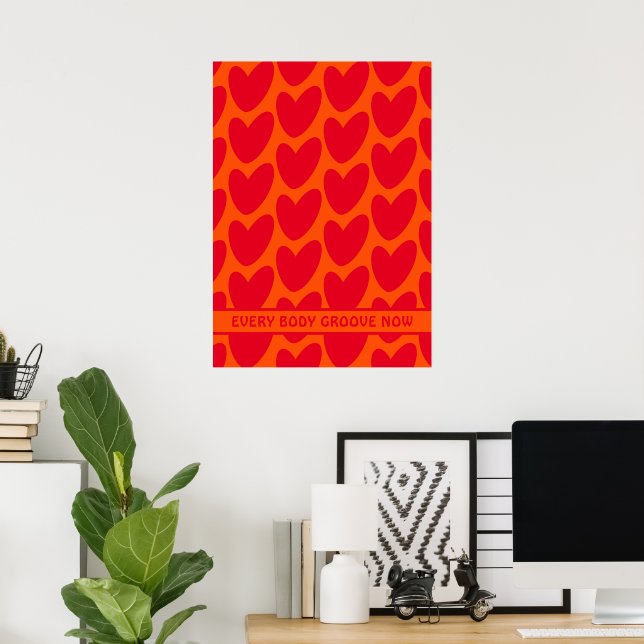 Retro Orange och Groovy Red Hearts Poster (Hemmakontoret)