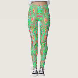 Retro orange och limegrön abstrakt mönster leggings