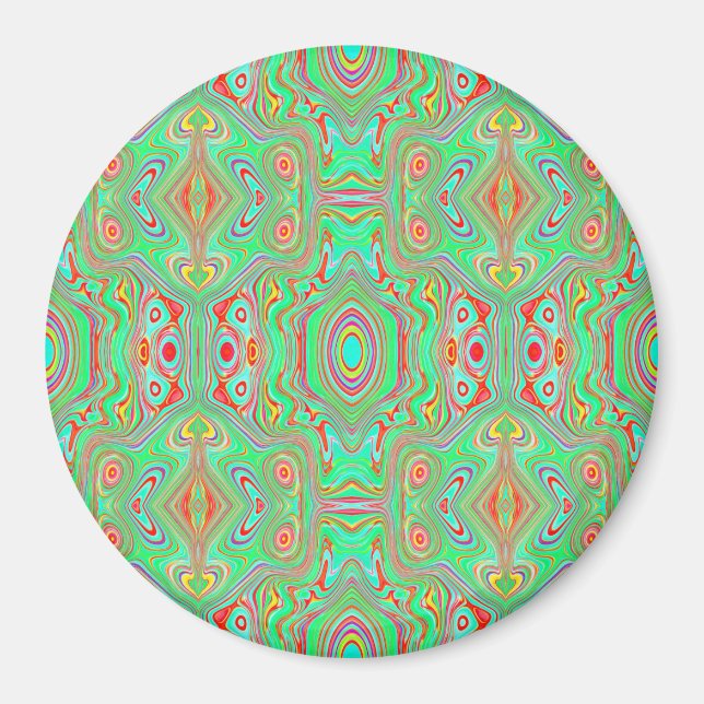 Retro orange och limegrön abstrakt mönster magnet (Framsidan)