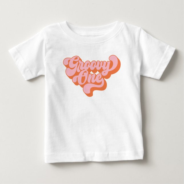 Retro Orange och Rosa Groovy One T Shirt (Framsida)