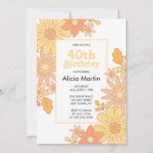 Retro Orange Peach Flora Groovy 40:e födelsedagen