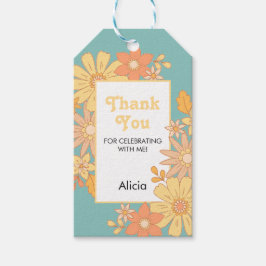 Retro Orange Peach Flora Groovy Tack Presentetikett