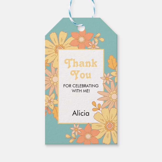 Retro Orange Peach Flora Groovy Tack Presentetikett (Framsidan)