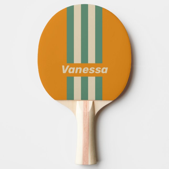 Retro Orange Pin Ränder med Namn Pingisracket (Framsidan)