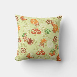 Retro Orange Red Butterflies Flowers Dekorativ kud Kudde