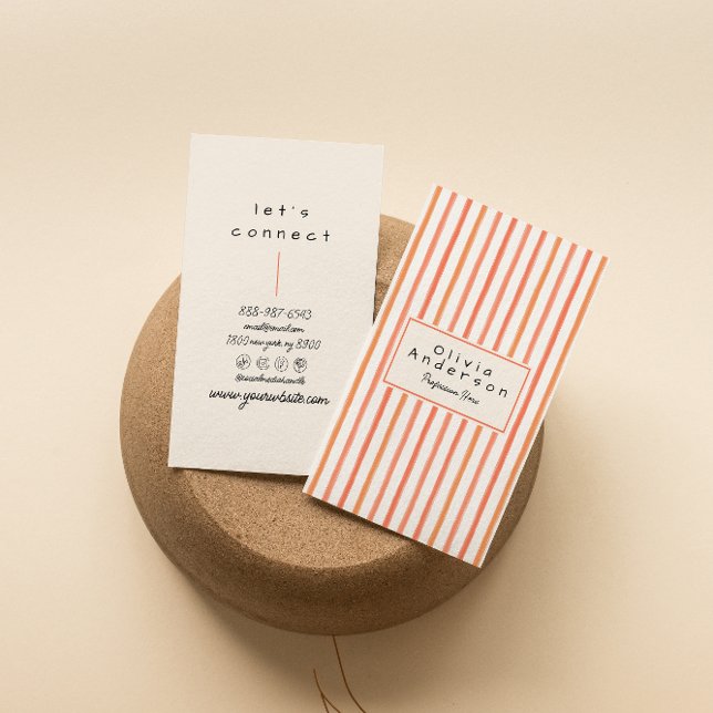 Retro Orange Red Hand plockade Rand Trendig Boho Visitkort (Skapare uppladdad)