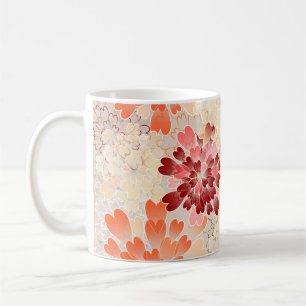 Retro orange röda & kräm- blommor kaffemugg