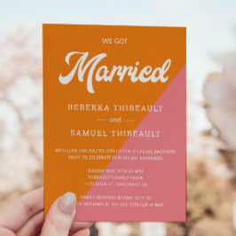 Retro Orange Rosa Färg Block Bröllop Avslappnad Pa Inbjudningar