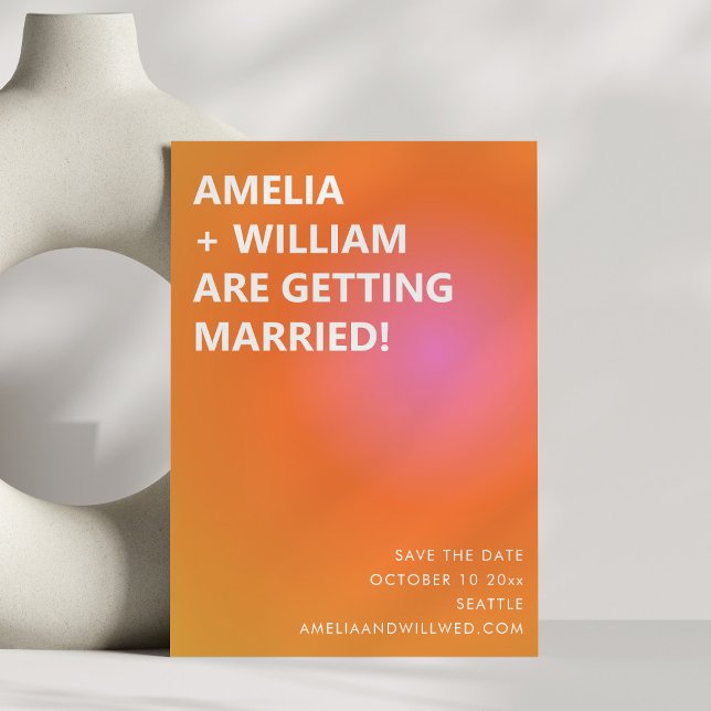 Retro Orange Rosa Fet Gradient Modern Bröllop  Spara Datumet (Skapare uppladdad)