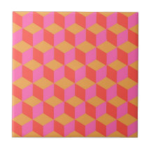 Retro Orange Rosa Fyrkantig Kubisk Geometrisk Möns