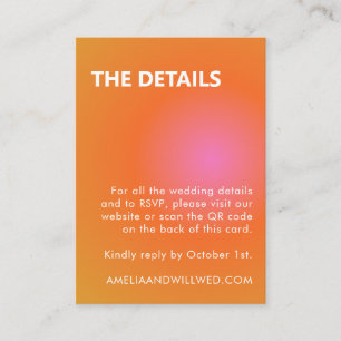 Retro Orange Rosa Gradient Bröllops QR-kod RSVP Tilläggskort