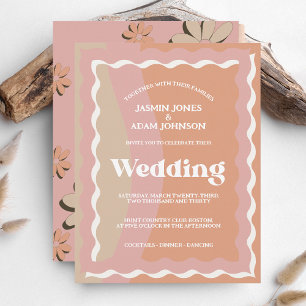 Retro Orange Rosa Groovy Vågigt Linjer bröllopsinb
