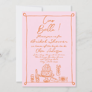 Retro Orange Rosa Hand plockade Italienska Möhippa Inbjudningar