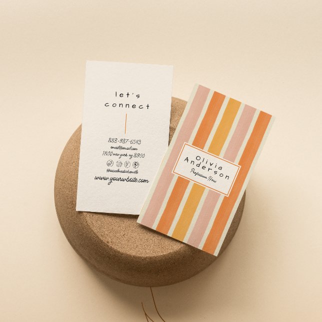 Retro Orange Rosa Hand plockade Rand Trendig Boho Visitkort (Skapare uppladdad)