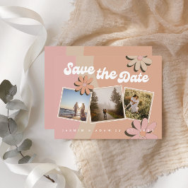 Retro Orange Rosa Photo Bröllop spara datum Meddelande