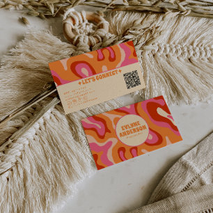 Retro orange rosa QR-kod Groovy trendig färgrik Visitkort