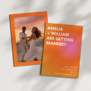 Retro Orange Rosa Tjock Gradient Foto Bröllop Spara Datumet