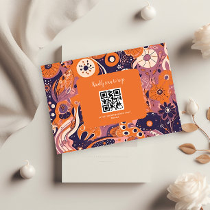 Retro orange rosaröd lila groovy bröllop OSA kort