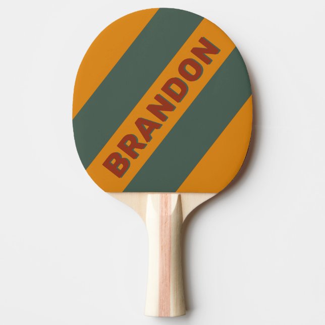 Retro Orange Rost Djärva Ränder med Namn Pingisracket (Framsidan)