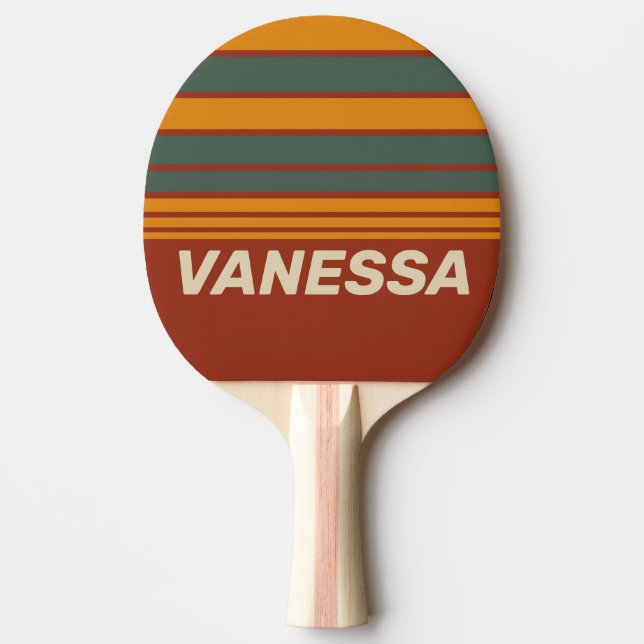 Retro Orange Rost Horisontell Randig med Namn Pingisracket (Framsidan)