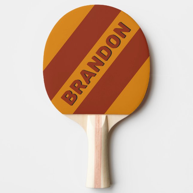Retro Orange Rost Tre Feta Ränder med Namn Pingisracket (Framsidan)
