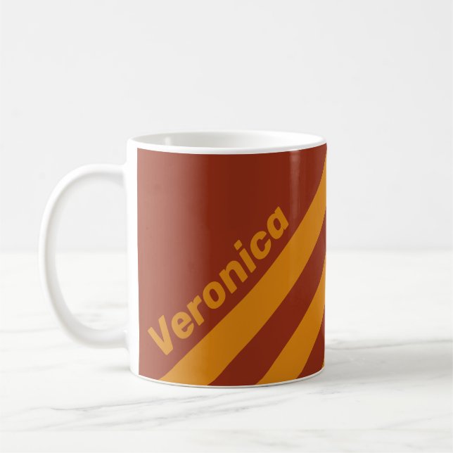 Retro Orange Rost Tre Ränder med Namn Kaffemugg (Vänster)