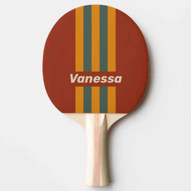 Retro orange rostfärgade stift ränder med namn pingisracket (Framsidan)