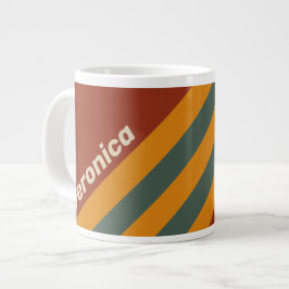 Retro Orange Rostiga Ränder med Namn Jumbo Mugg