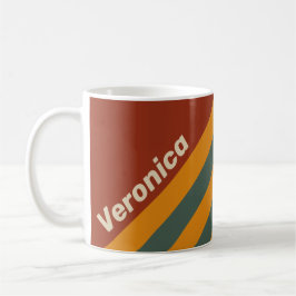 Retro Orange Rostiga Ränder med Namn Kaffemugg