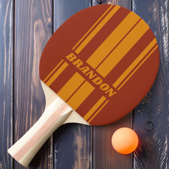 Retro Orange Rust Dubbelbräda Ränder med Namn Pingisracket (Skapare uppladdad)