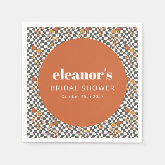 Retro orange-ruta svamp skräddarsydd bröllopsdusch pappersservett (Framsidan)