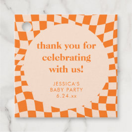 Retro Orange Rutigt Mönster Baby Shower Tacksamhet Gåvor Etiketter