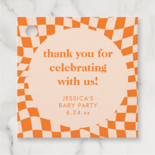 Retro Orange Rutigt Mönster Baby Shower Tacksamhet Gåvor Etiketter