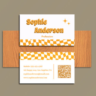 Retro orange schackbräde med QR-kod Visitkort