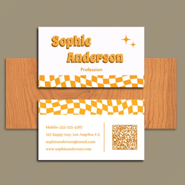 Retro orange schackbräde med QR-kod Visitkort (Skapare uppladdad)