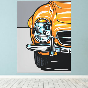 Retro Orange Sportbil Framifrån Pop Art-illustrati Canvastryck