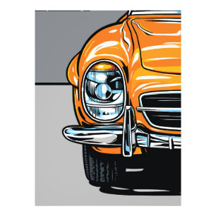 Retro Orange Sportbil Framifrån Pop Art-illustrati Fototryck